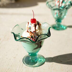Handblown Recycled Glass Ice Cream Dish with Ruffled Edge ~ Set of 2